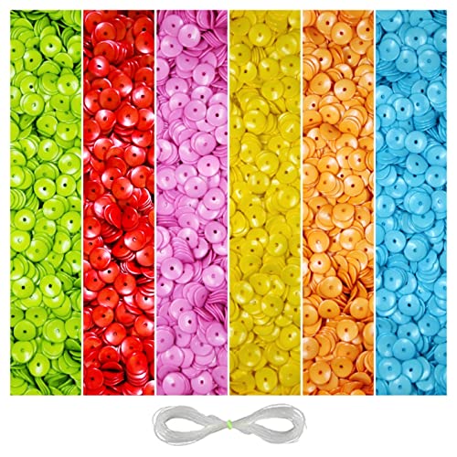 Image of 1350 Pcs DIY Sequin Beads for Jewellery Making Kit, Plastic Beads for Bracelet Making Kit, Beading, Beadwork, Crafting, Embroidery, Bead Craft, Pearls for Craft - Multicolour, 180g, 6mm