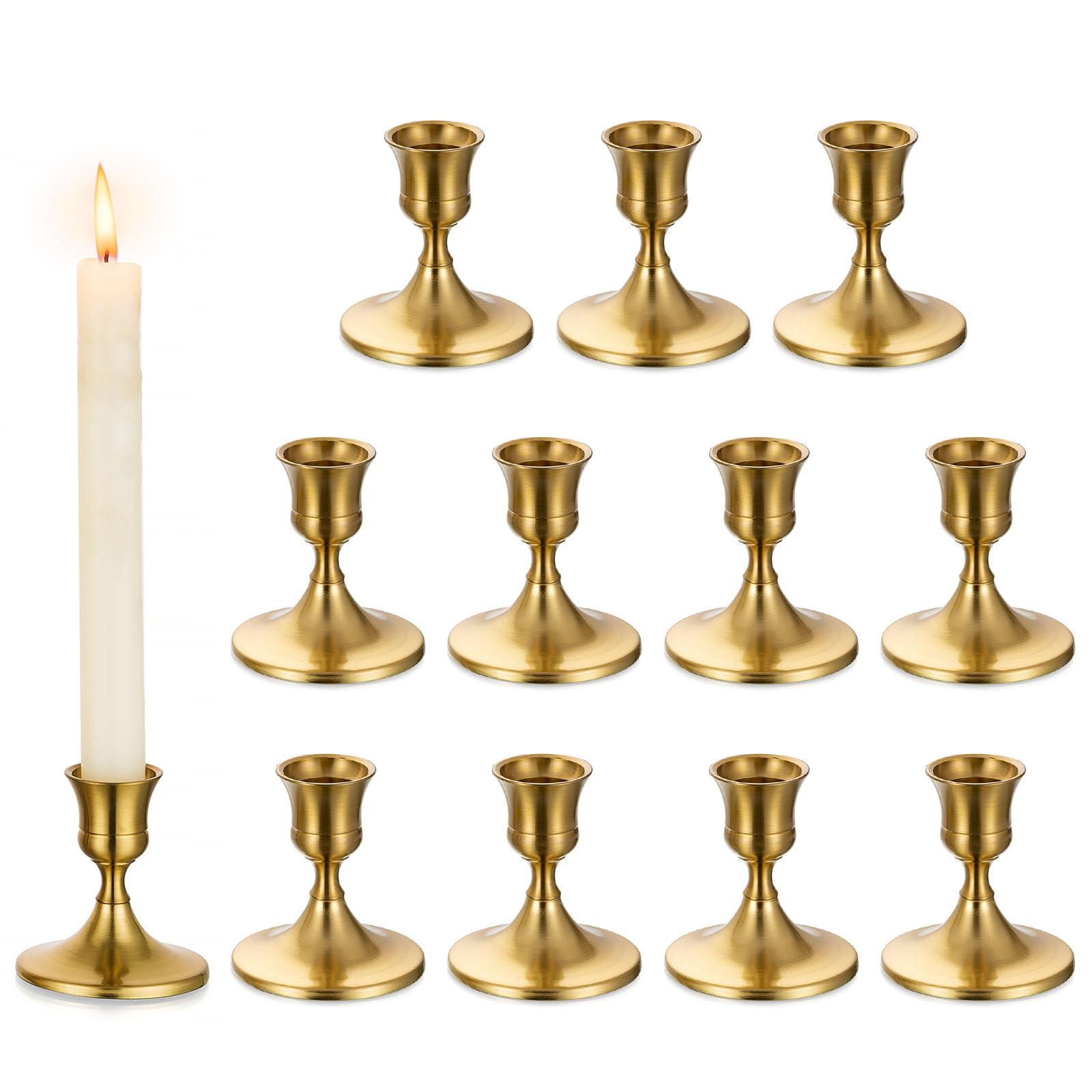 Romadedi Kerzenhalter für Stabkerzen aus Metall, 12er-Set, Gold
