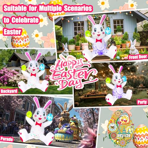 Décorations de Pâques gonflables : lapin géant 1m80 extérieur avec œuf coloré - 5