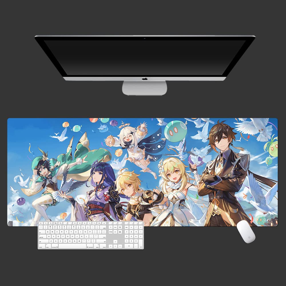 Qiqioog Zhongli, Genshin Impact Anime Gaming Mouse Pad, Thickened Overlock Keyboard Pad, Non-Slip Waterproof Laptop Pad, Extended Oversized Protective Wrist Desk Pad