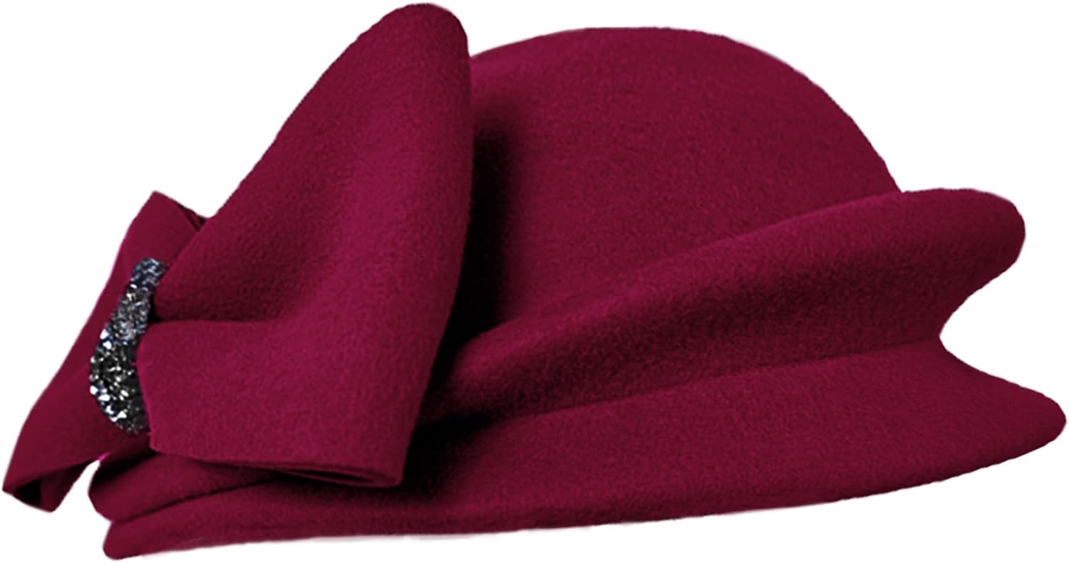 ORIDOOR Women Vintage 100% Wool Felt Flowers Bucket Cloche Bowler Hat Church Wedding Beret Hat - Image 4