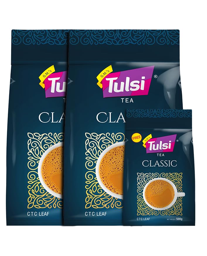 Image of Tulsi Tea Classic CTC Leaf | 1kg (Pack of 2) + 500 g Free| Finest Assam Chai Patti | Black Tea | Strong Tea Powder