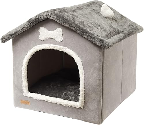 Cama plegable para perrera, cama nido cerrado de felpa cálida con cojín extraíble, mayor sentido de seguridad, condominios cubiertos para mascotas