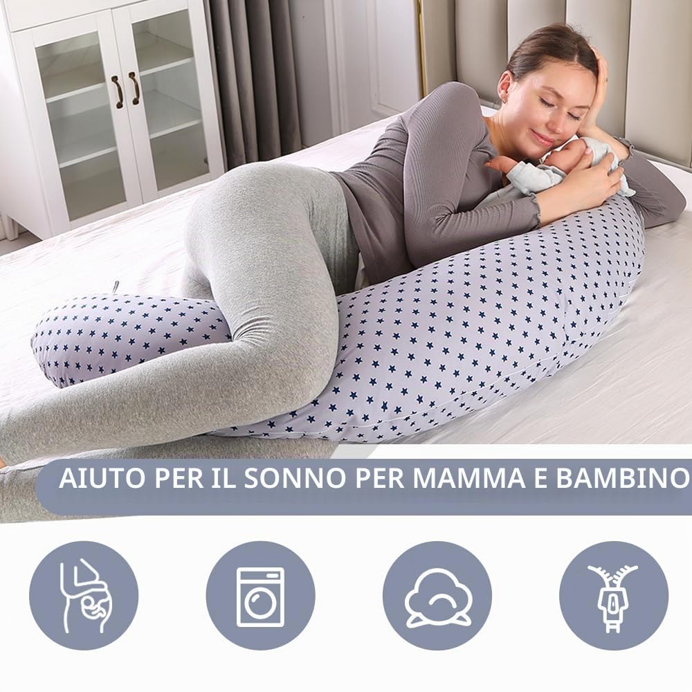 Chilling Home Cuscino Gravidanza 2 in 1 XXL,Cuscino Allattamento per Neonato, Cuscino Gravidanza per Dormire con Cuscino Interno e Federa in Cotone,Cuscino Allattamento e Gravidanza (Blu)
