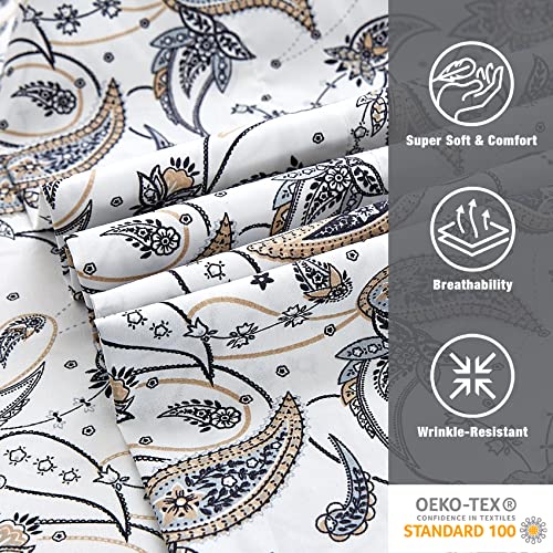 Image of JSD Vintage Paisley Printed King Sheet Set Extra Deep Pocket | 4 Piece Soft Microfiber Sheets, OEKO-TEX Certified, Easy Care