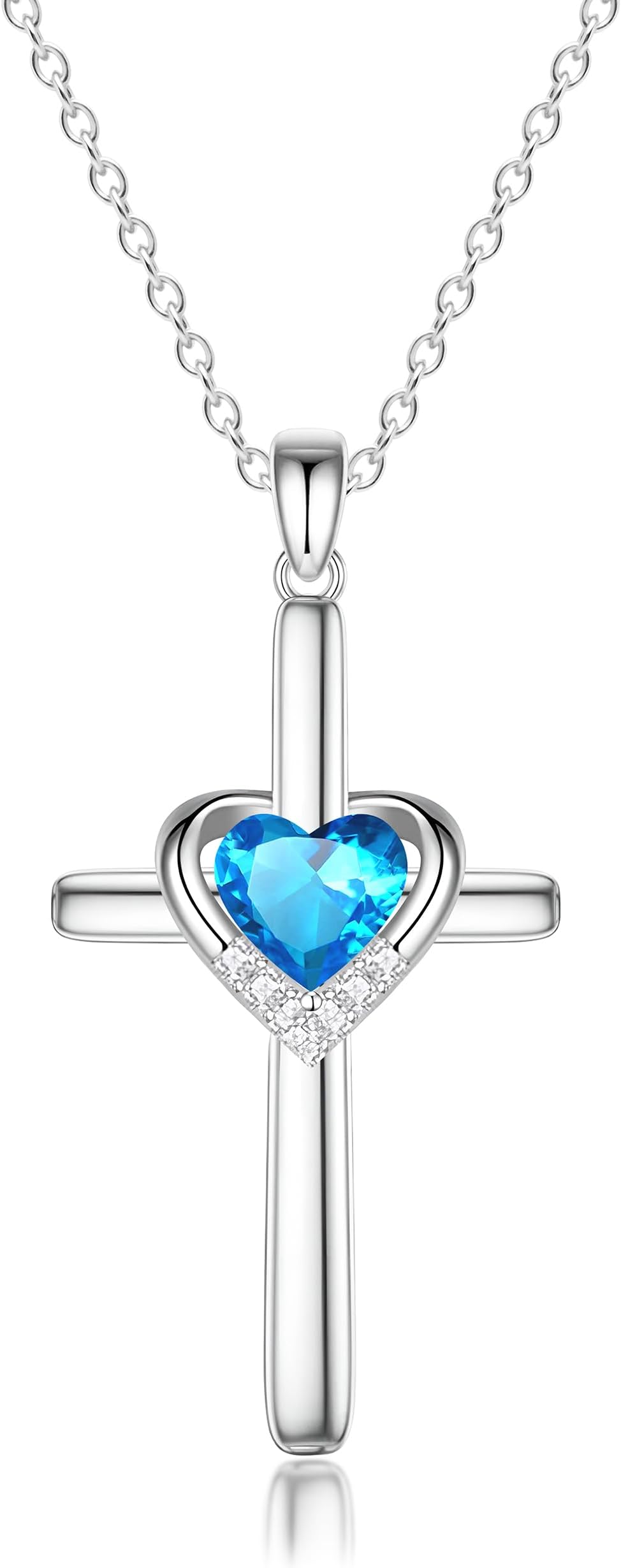Cross Necklace with Genuine Heart Birthstone for Women, Love and Faith, Birthday Gifts for Her