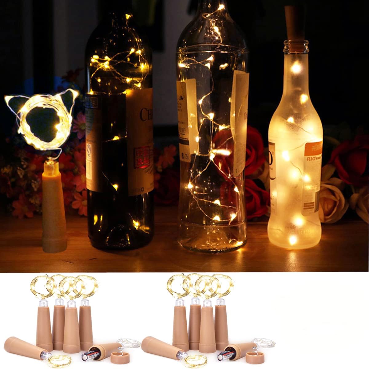 12 Pack Wine Bottle String Lights, 20 LED 6.6ft AAA Battery Powered Cork Fairy Lights for Bedroom, Birthday Wedding Parties, Home Garden Bar Decoration