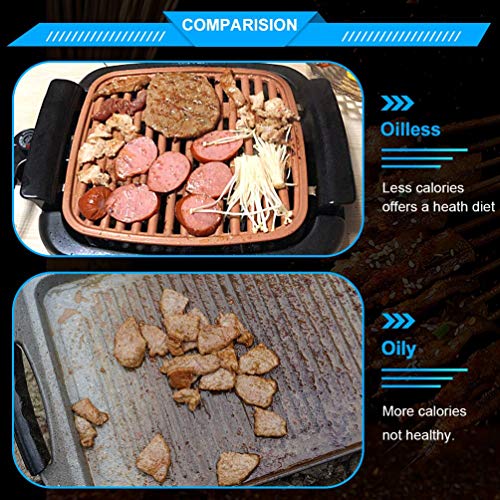 Nonstick Electric Indoor Smokeless Grill - Small BBQ Grilling with Recipes, Fast Heating, Adjustable Thermostat, Easy to Clean, 16\" x 11\" Square Nonstick Griddle with Oil Drip Pan