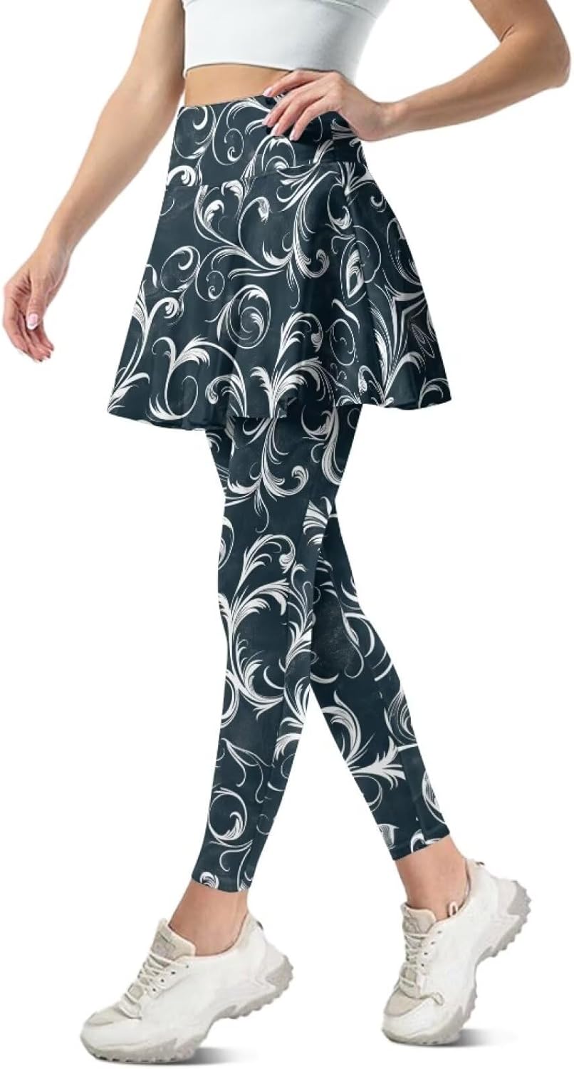 Skirted Leggings for Women Athletic Yoga Skirted High Waist Yoga Leggings with Skirts for Sports