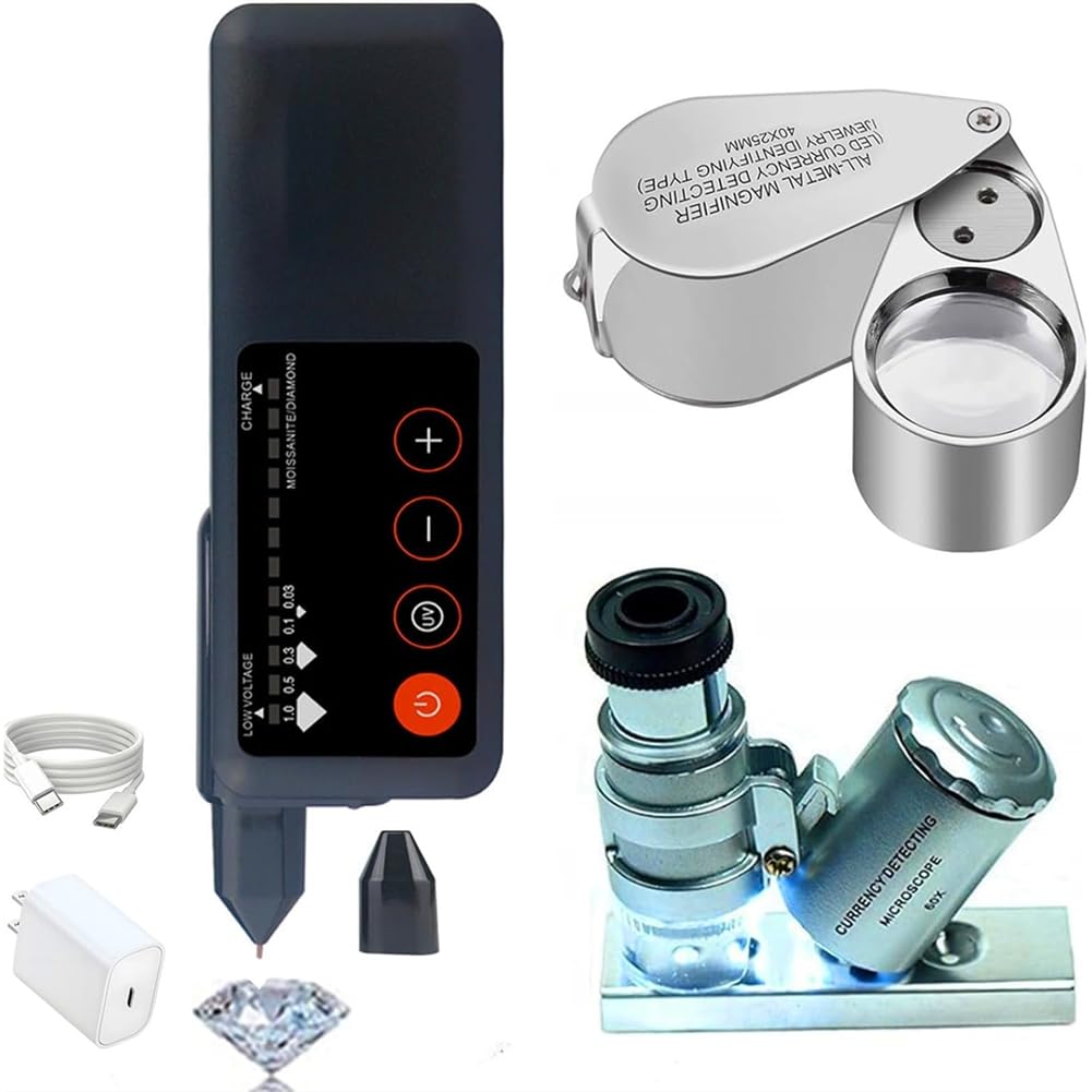 Nondk Green/Light Tester Pen Accuracy Tester And 60X Mini Led Magnifying&40X Full Metal Illuminated Magnifier For Novice