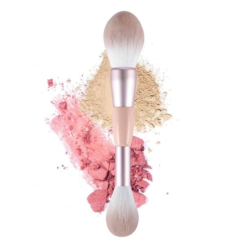Pincel duplo para blush e bronzer ACMEBEAUTY, fibras sintéticas, Rose gold 02, 1 unidade