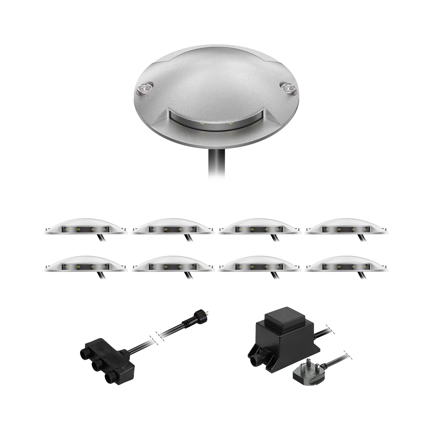 ParlatLED Surface-Mounted Light BUNDA for Outdoor, 2-Beam, Trafficable, Warm White, BS, Set of 9