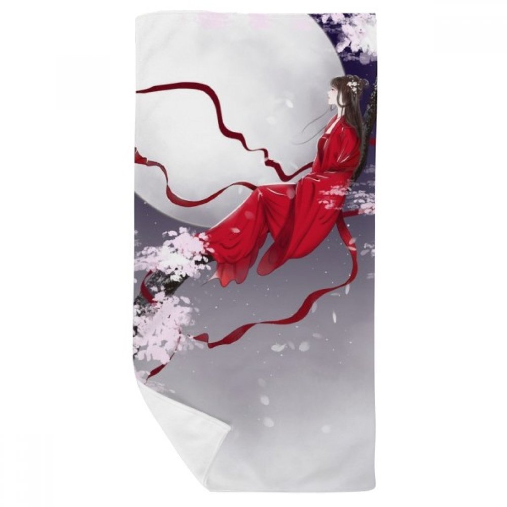 Gant de toilette 35x70 cm lune rouge chinoise serviette de bain douce aquarelle