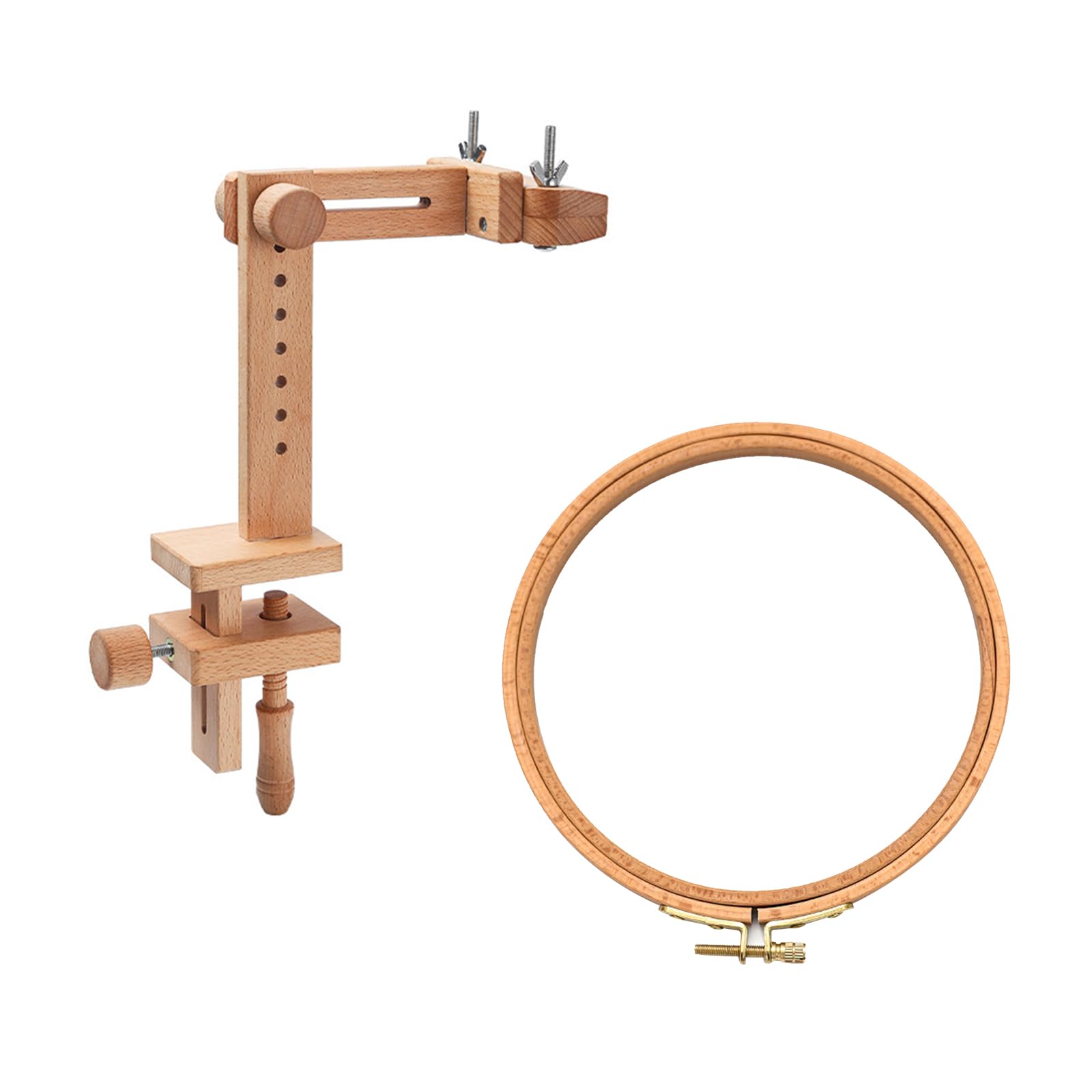 Buxuaaaa Cross Stitching Stand Wooden Embroidery Hoop Holder, Hands Free Embroidery Hoop Stand for Cross Stitching for Adjustable Hands Free Rotated
