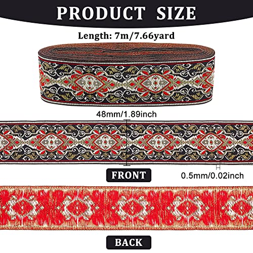 FINGERINSPIRE 7m Red Black Vintage Jacquard Ribbon 48mm Wide Floral Vine Pattern Woven Trim Ethnic Style Embroidery Polyester Ribbons Fabric Trim for Clothing Sewing Craft Gift Wrapping - Image 2