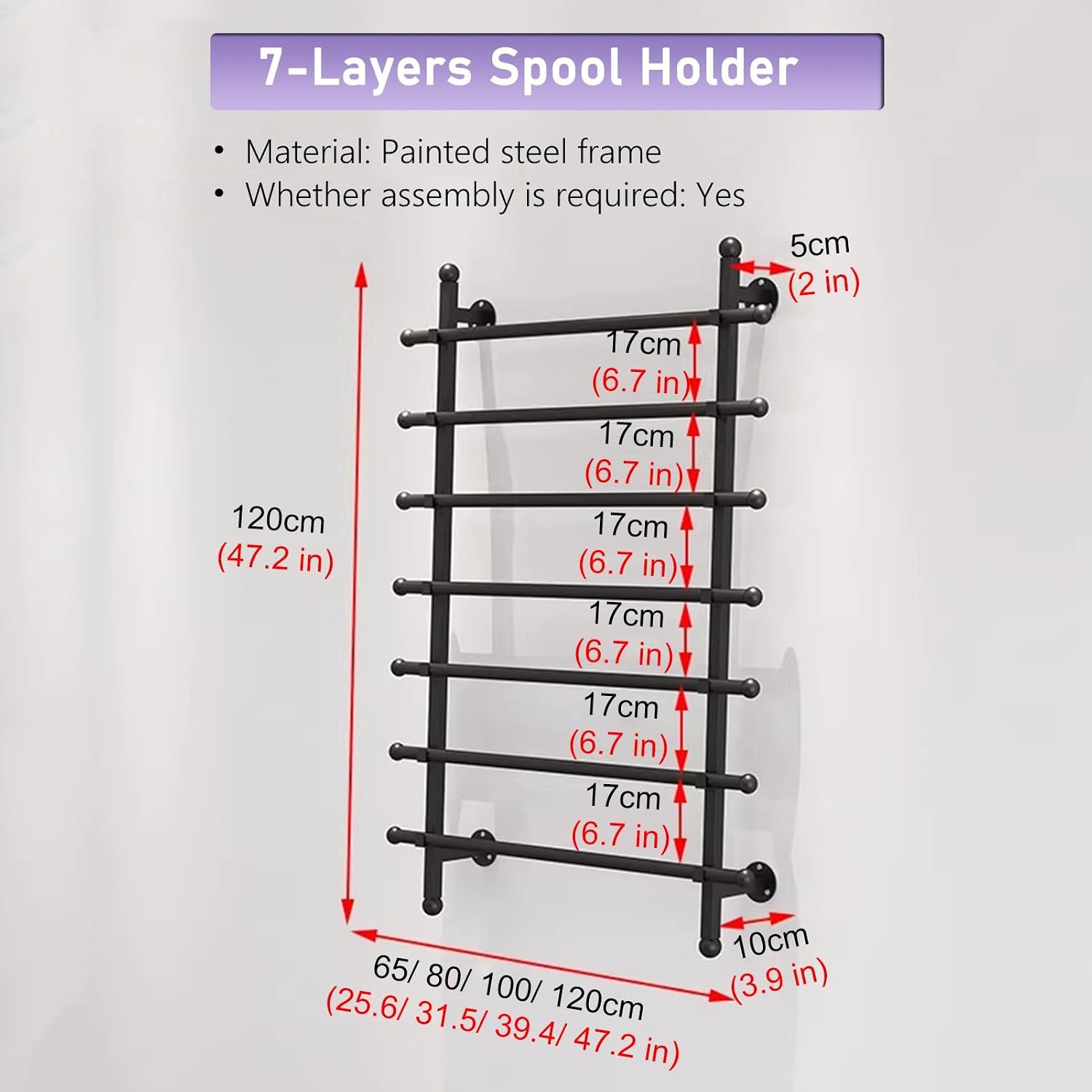 GTPBAO Mteal Ribbon Storage Organizer, Wall Mounted Scarves Rack, Wrapping Paper Rack for Towels, Packaging Paper, Space Saving(Wide 65cm/25.6in)