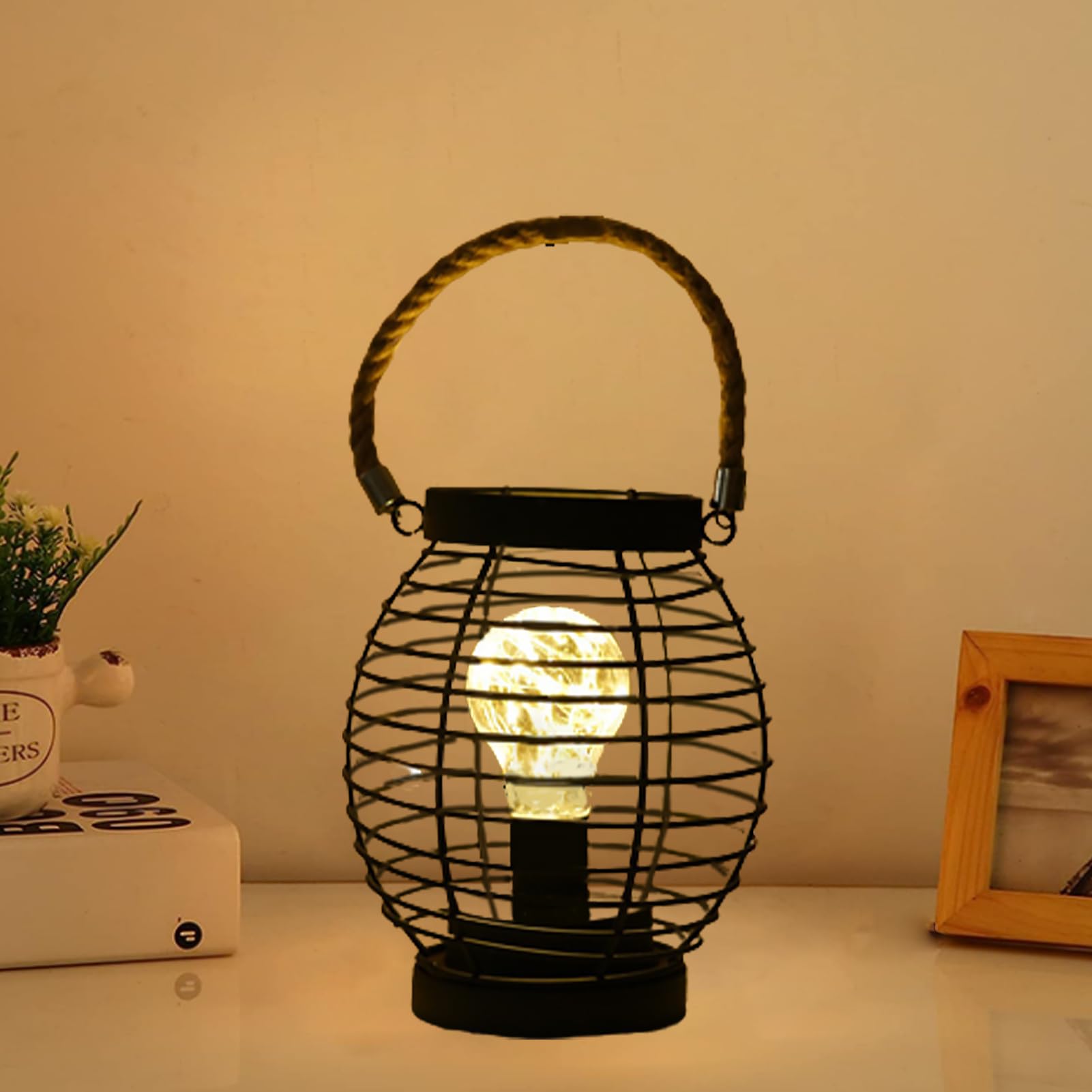 Tuzsocr Luce notturna retrò in ferro,Lampada da tavolo a gabbia in