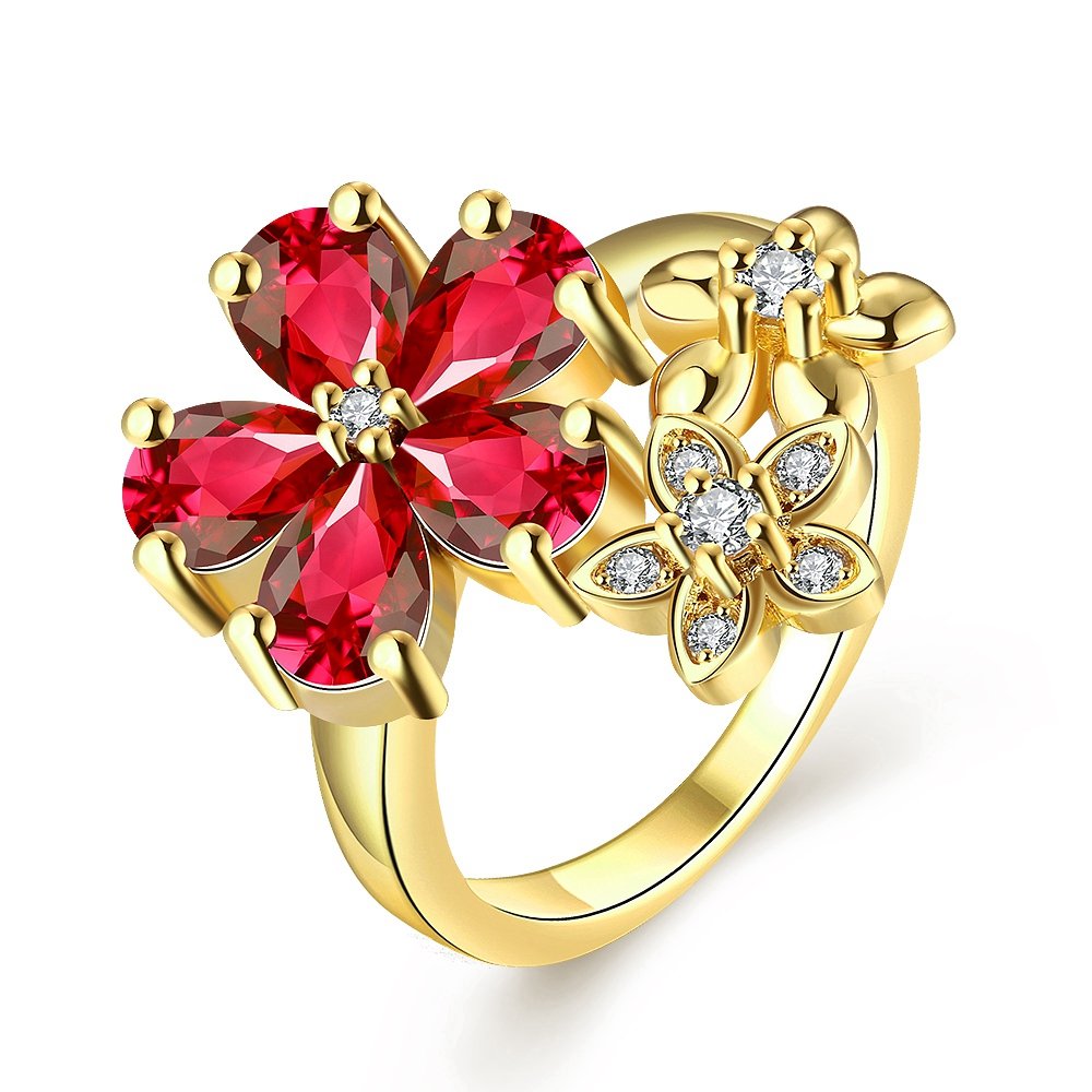 Yellow Chimes Rings for Women Floral Shaped Ring AAA Swiss Zircon Studded Gold Plated Red Adjustable Ring for Women and Girls. (B01LQ08IJ2) Amazon Price History, Amazon Price Tracker