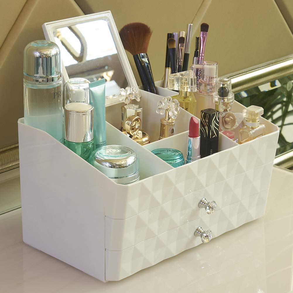Beau Organisateur de Maquillage Présentoir Cosmétique Vanity de Grande Capacité pour Bijoux, Pinceaux de Maquillage, Rouges à Lèvres Hermétique, White