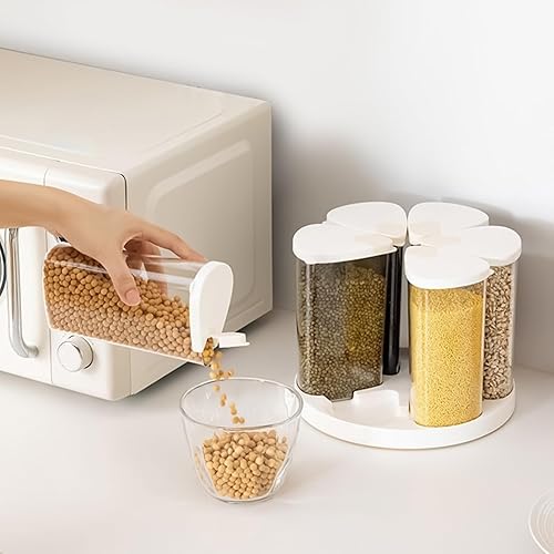 Miniatura 4 de Dispensador de granos  Contenedor de almacenamiento giratorio de 6 rejillas, dispensador de cereales y aperitivos, mantiene la harina, el azúcar,