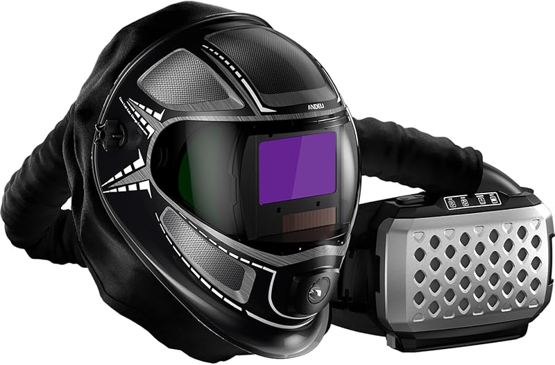 Welding Helmet with Respirator,99.95% PAPR Filtration Efficiency Panoramic 180° Large Viewing Powered Air Purifying Respirator Auto Darkening Welding Helmet with Light