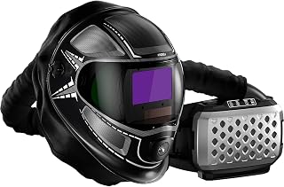 Welding Helmet with Respirator,99.95% PAPR Filtration Efficiency Panoramic 180° Large Viewing Powered Air Purifying Respirator Auto Darkening Welding Helmet with Light