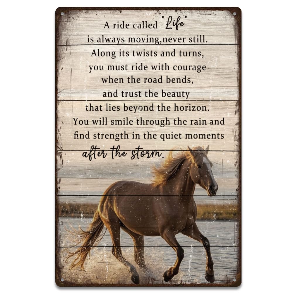 SUPERDANT Horse Metal Signs Inspirational Quotes Tin Signs Smile Through the Rain And Find Strength Wall Plaques Iron Poster Art for Man Cave Home Living Room Bedroom Garage Bar Pub Vintage Decor