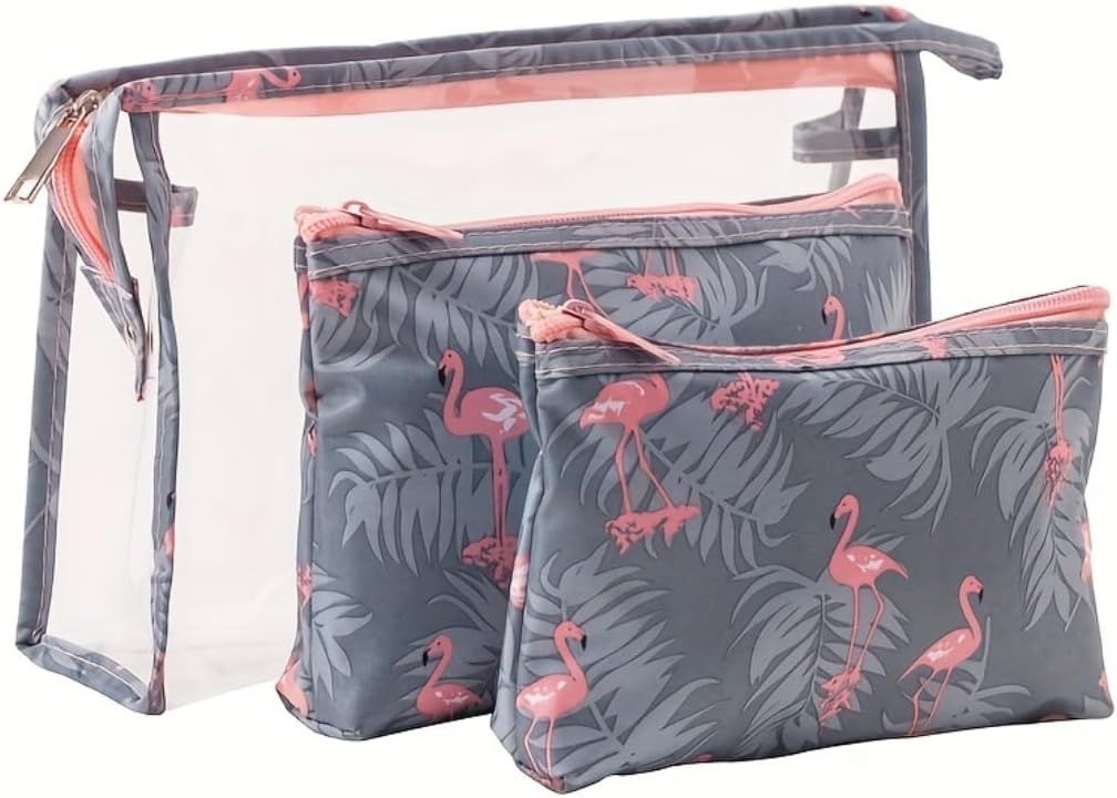 NIKITA.VIVI 3Pcs Waterproof Cosmetic Bag Set Toiletry Storage Organizer for Women Girls | Makeup Cosmetics Portable Bag | Multifunctional Storage Travel Cosmetic Bag | Grey Pink Color