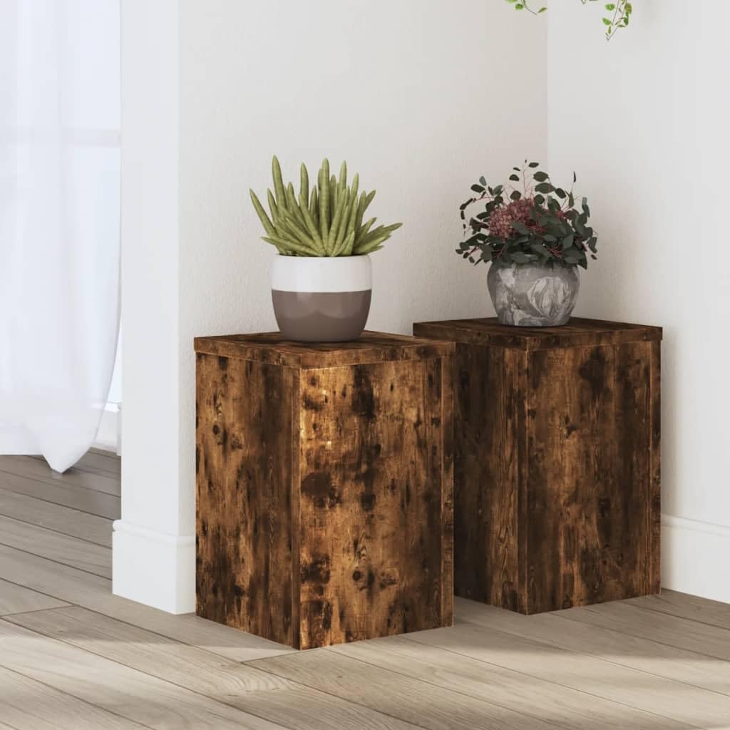 Support pour plantes en bois de chêne fumé lot de 2 pour sublimer le salon ou la véranda