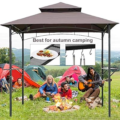 8'x 5' BBQ Grill Gazebo Barbecue Canopy Metal Gazebo Tent with Serving Shelf/Storage Hooks/Lights/Air Vent Instant Sun Shelter 2-Tier for Patio Parties Backyard