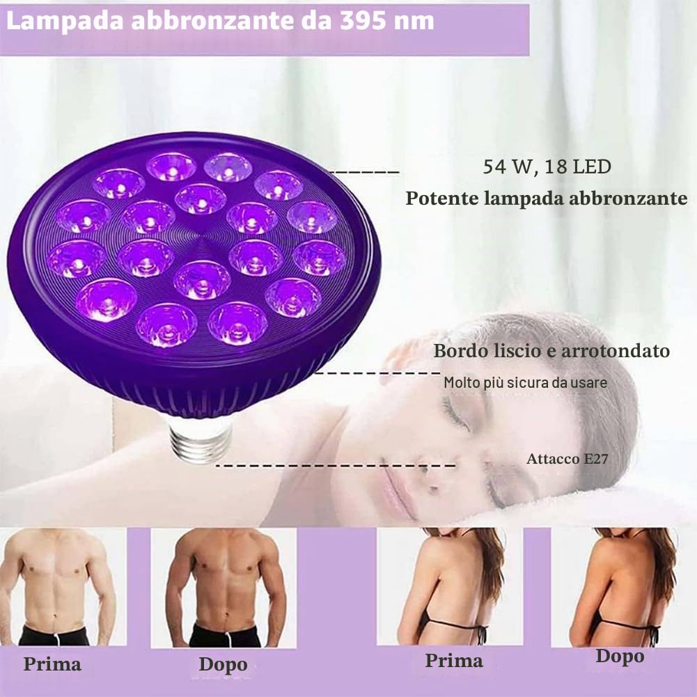 Lampada abbronzante da 54 W per Corpo e Viso, Dispositivo autoabbronzante per Prendere Il Sole a casa con Maschera per Gli Occhi + treppiede ad Altezza Regolabile (38,5-78,7 Pollici)