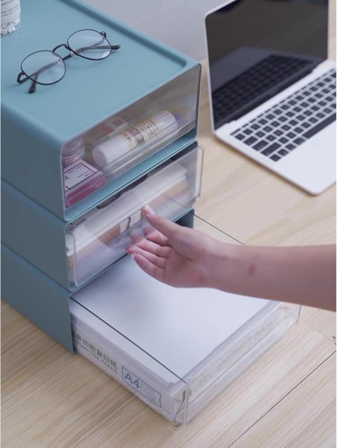 小物入れ レター 書類 卓上小物 収納ボックス 防塵 積み重ね可能 卓上整理整頓 片付き オフィス収納 デスク収納 (ホワイト,3層