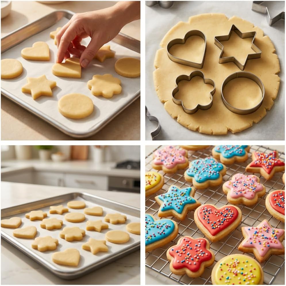12Pcs Mini Metal Cookie Cutters Variety Pack - Stainless Steel Baking Gift for Kids, 4 Shapes (Heart/Star/Flower/Round) for Holiday Baking