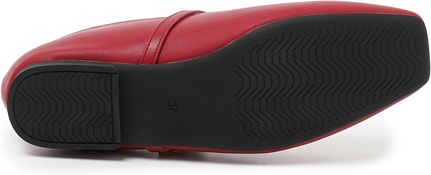 Women's Square Toe Mary Jane Ballet Flats Shoes with Adjustable Strap, Slip On Comfortable Work Flats, Soft Leather Dressy Shoes - Image 6