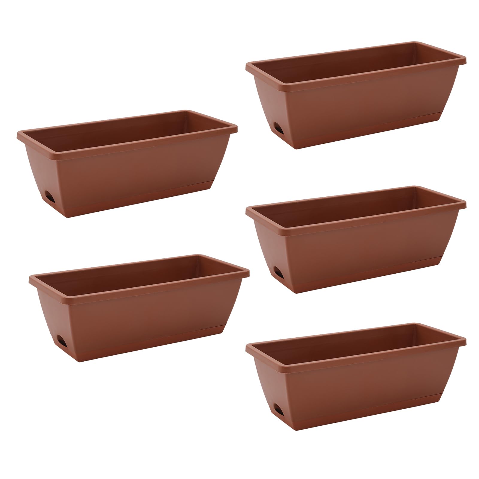 The Fellie 5 PCS Large Garden Planter Plastic Trough With Drainage Holes & Tray, Outdoor Rectangle Long Planter For Windowsill & Balcony, Vegetable Plant Pot For Succulent, Brick Red 42.5 * 17 * 15CM โ image 1