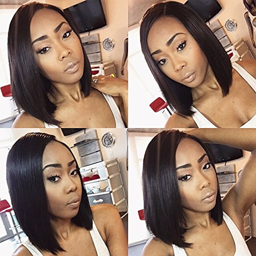 Glueless Lace Front Bob Wig with Baby Hair Side Part Off Black Virgin Brazilian Human Hair Lace Wig Natural Hairline #1B Natural Black 10''/10inch