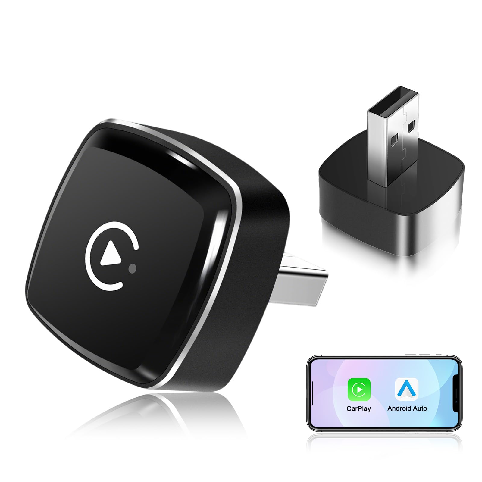 EZoneTronics 2-in-1 Adattatore CarPlay Wireless, Android Auto Wireless, USB/Type-C senza fili, Plug & Play, Connessione Veloce e Stabile senza Ritardi, Compatibile con iOS 10+ e Android 11+