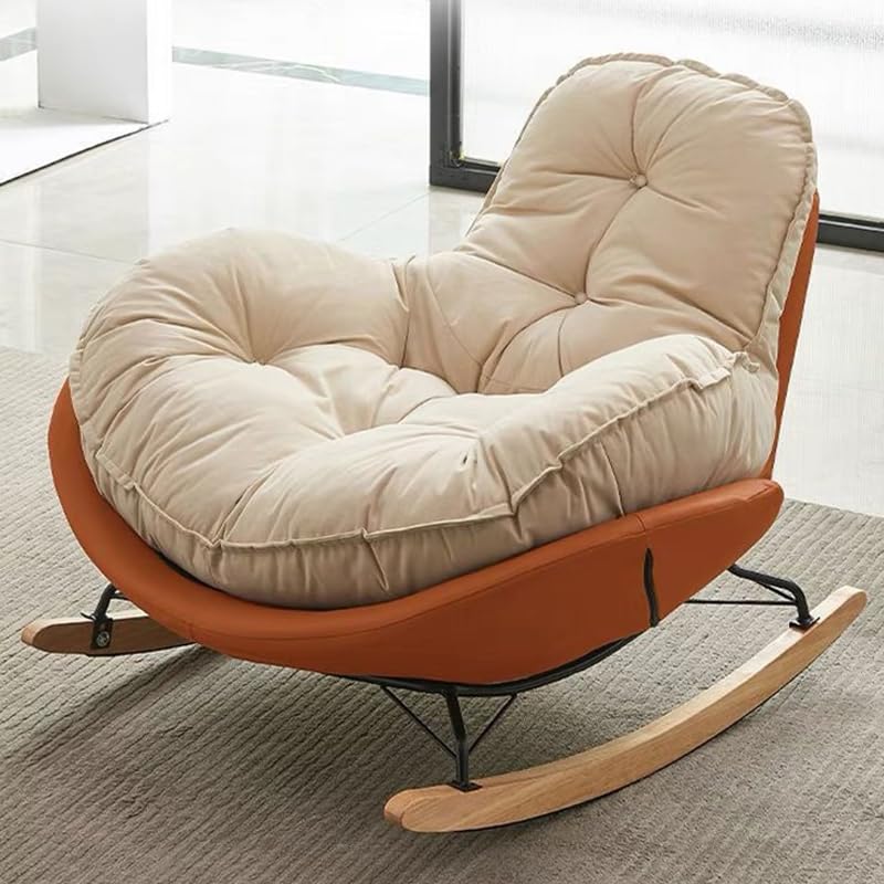 LITFAD Modern Upholstered Rocking Chair - Tufted Seat and Metal Legs Stylish Lounge Chair for Living Room, Bedroom - Orange