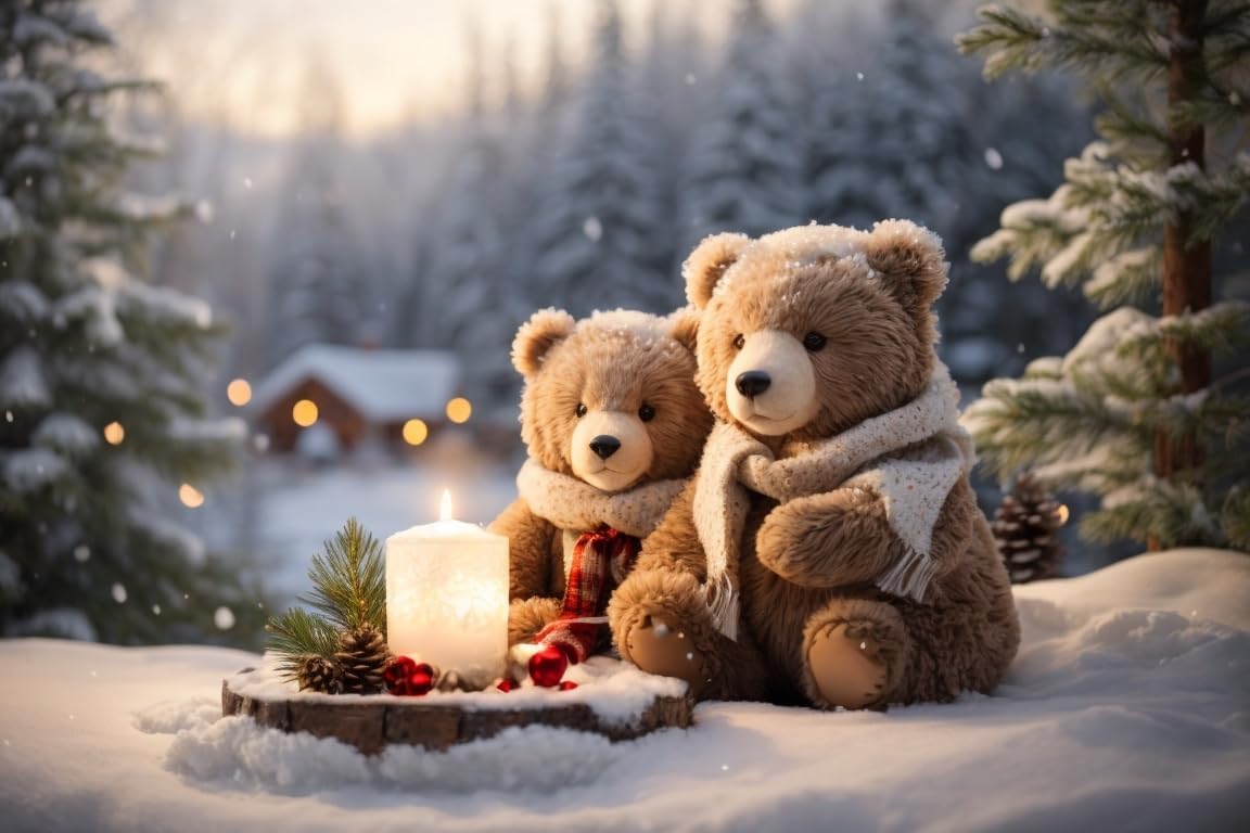 Nebula Voyager Christmas Cards Box Set – 20 Holiday Greeting Cards with Envelopes – Cozy Teddy Bears Candlelight Theme – Keepsake Box & Bonus Pen