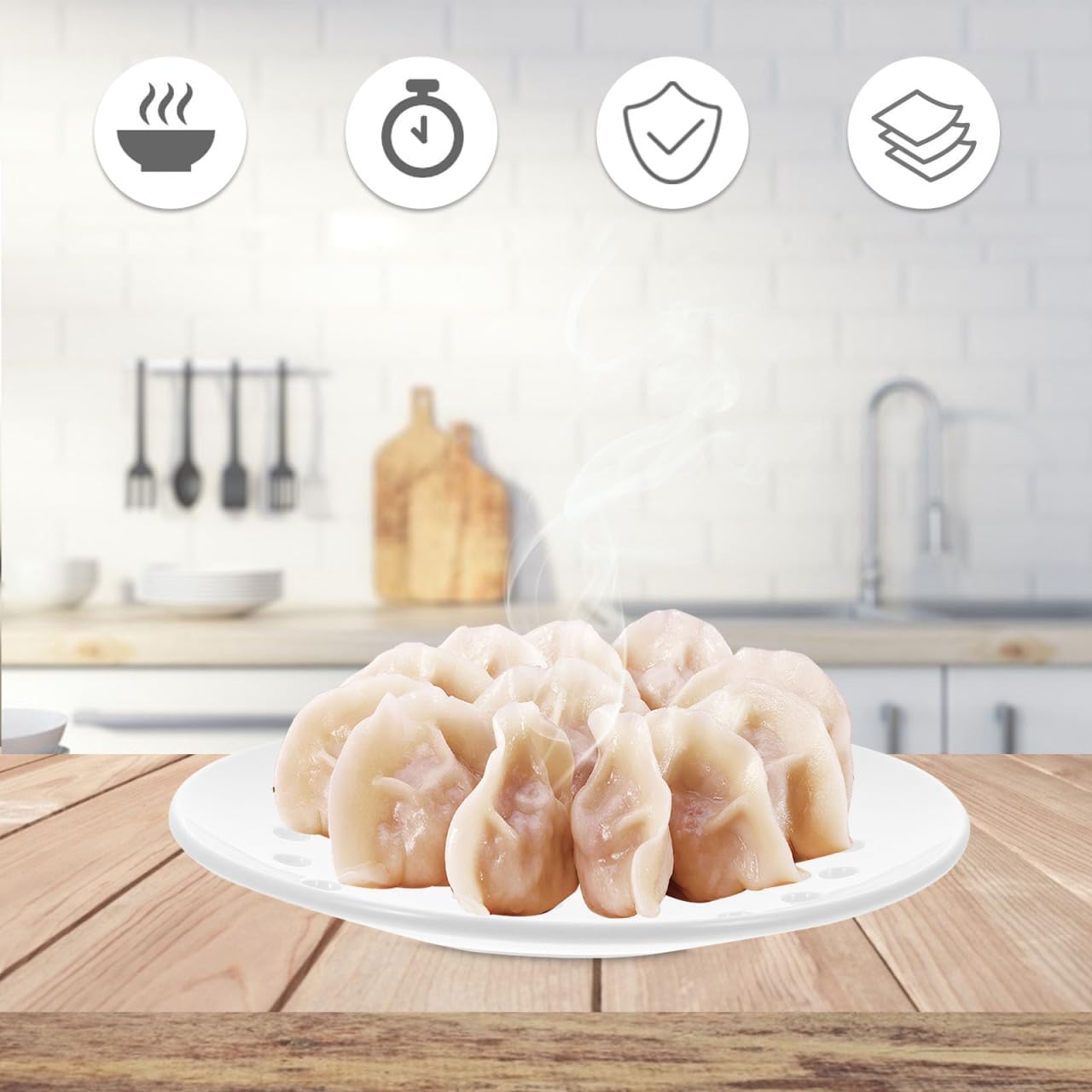 Yardwe Ceramic Steaming Plate 7.08 Inch Porcelain Dumpling Steamer Tray with Air Holes for Fish Buns and Kitchen Cooking Steamer Rack for Home Use