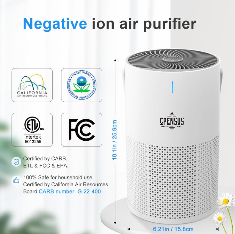Image of CPENSUS Air Purifier For Bedroom Coverage 107 Ft True H13 With Activated Carbon Filter Aromatherapy Child-Lock Timer Portable For Living Room Home Office Deodorizing Tech., White