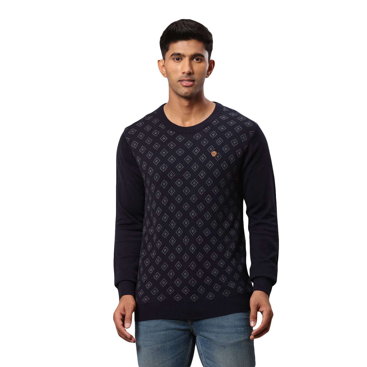 Men's Regular Fit Acrylic Wool Blend Round Neck Jacquard Pattern Full Sleeve Sweater-image-30