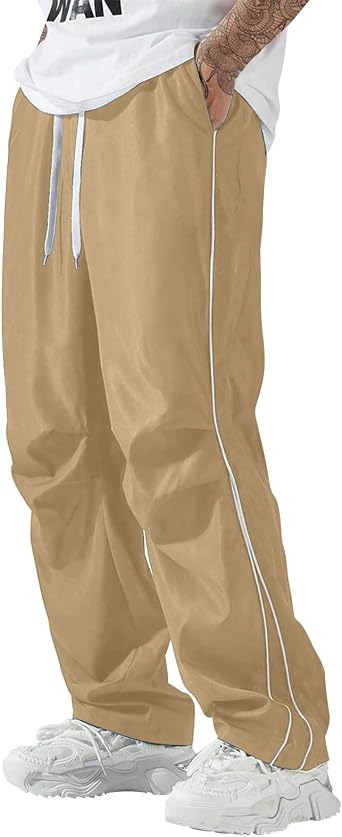 Athletic Track Pants for Mens Drawstring Elastic Waist Straight Leg Pants