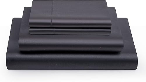 Miniatura 3 de Vonty - Juego de sábanas de satén, sedosas, tamaño matrimonial, de color negro, 1 sábana bajera con bolsillo profundo, 1 sábana encimera, 2 fundas