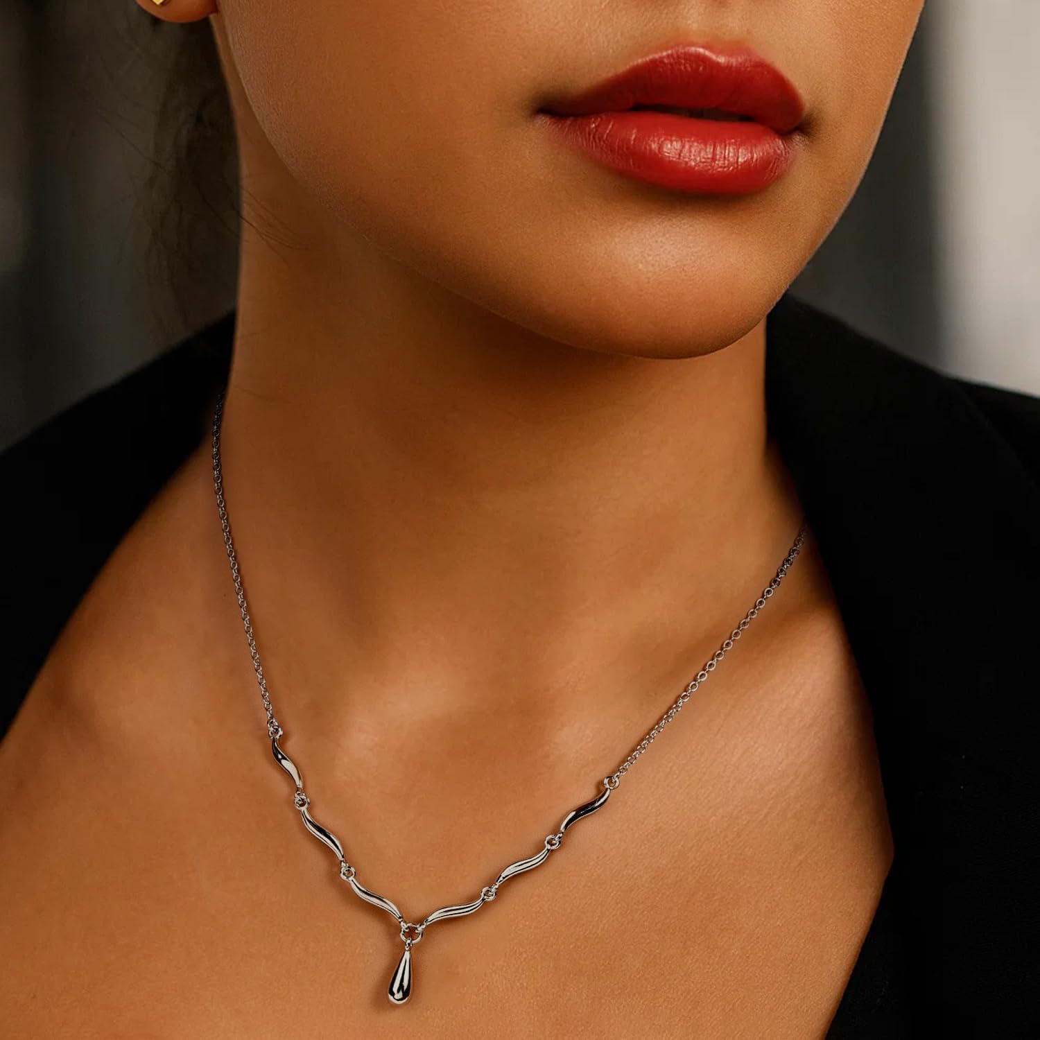 Sterling Silver Teardrop Pendant Necklace for Women, Hypoallergenic Sterling Silver Jewelry for Women Non-tarnish - Image 4