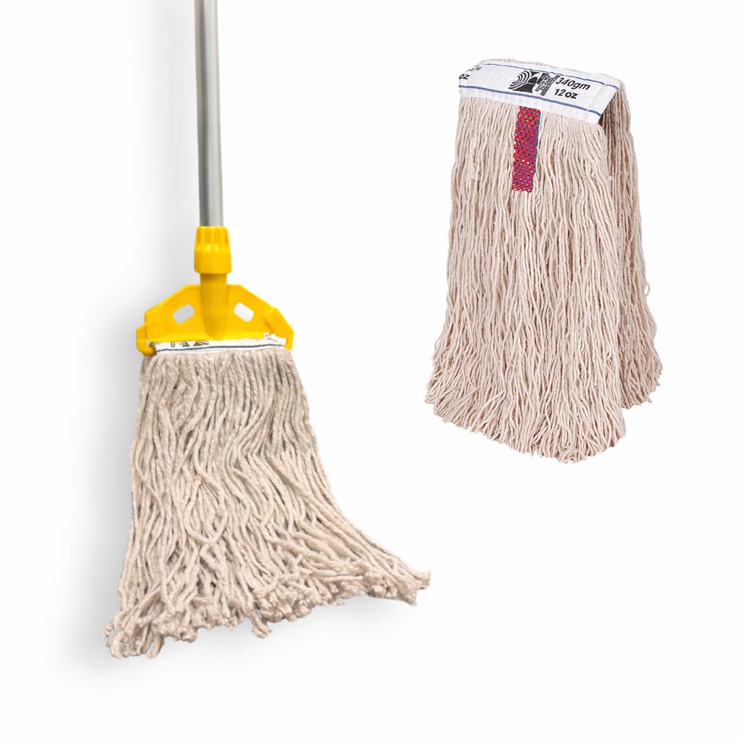 AVERN Industrial Mop Flat Kentucky String Mops 12oz Floor Mop with 2 Reusable Mops & Handle, Heavy Duty Commercial Mops for Home Mall,Factories,Warehouses,Office Stairs Yellow