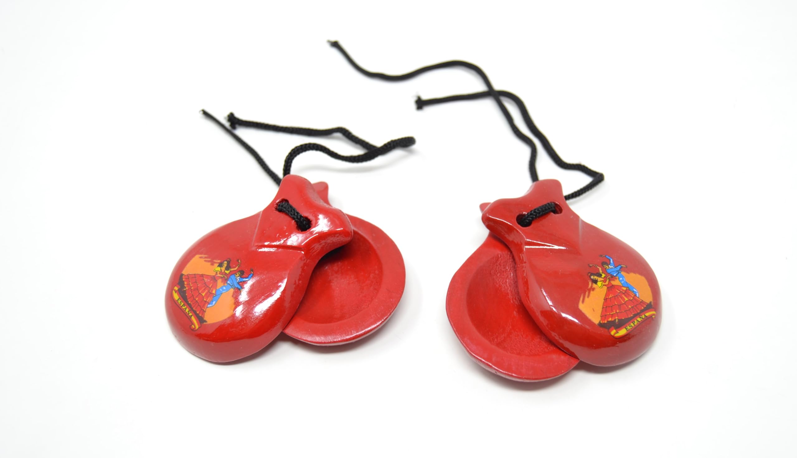 Image secondaire de Petites Castagnettes Espagnoles en Bois de Pin - Rouge Uni 6 cm