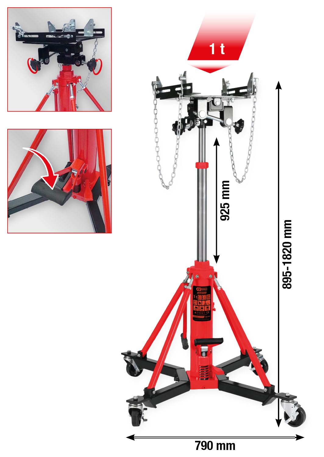 KS Tools 160.1310 Performance Hydraulik-Getriebeheber mit Tisch, 1000 kg