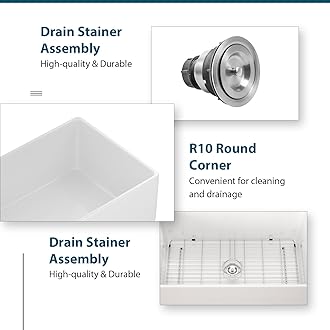 Farmhouse Sink - GhomeG 33 Inch White Farmhouse Kitchen Sink Fireclay Apron Front Single Bowl Barn Farmer Farm 33x20x9 Inch Large