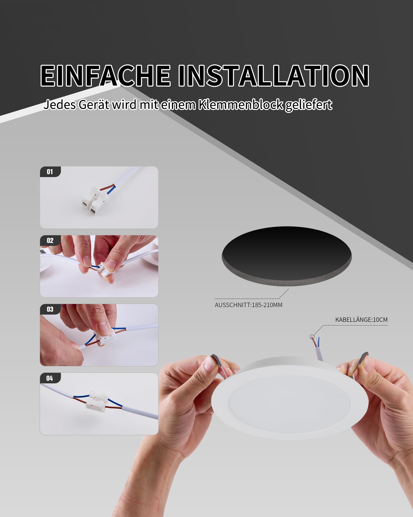 6 Stück LED Deckenleuchte Dimmbar 24W 3CCT 2200lm Ausschnitt Ø185-210mm | Grebeam IP44 LED Einbaustrahler 190mm Ultra Slim Einbautiefe 30mm Warmweiß/Neutralweiß/Kaltweiß für große Räume und Büro